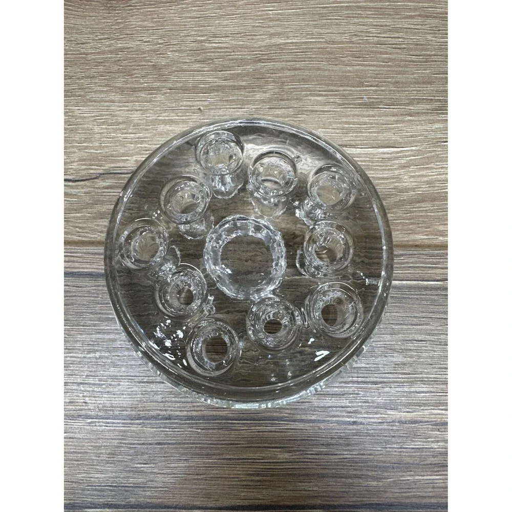 Vintage Glass Flower Frog 10 Hole 3 Inch Clear Vase Insert